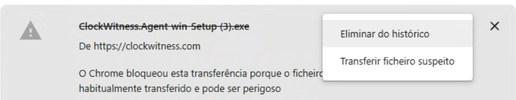 Menu do Chrome com a opção Transferir ficheiro suspeito visível